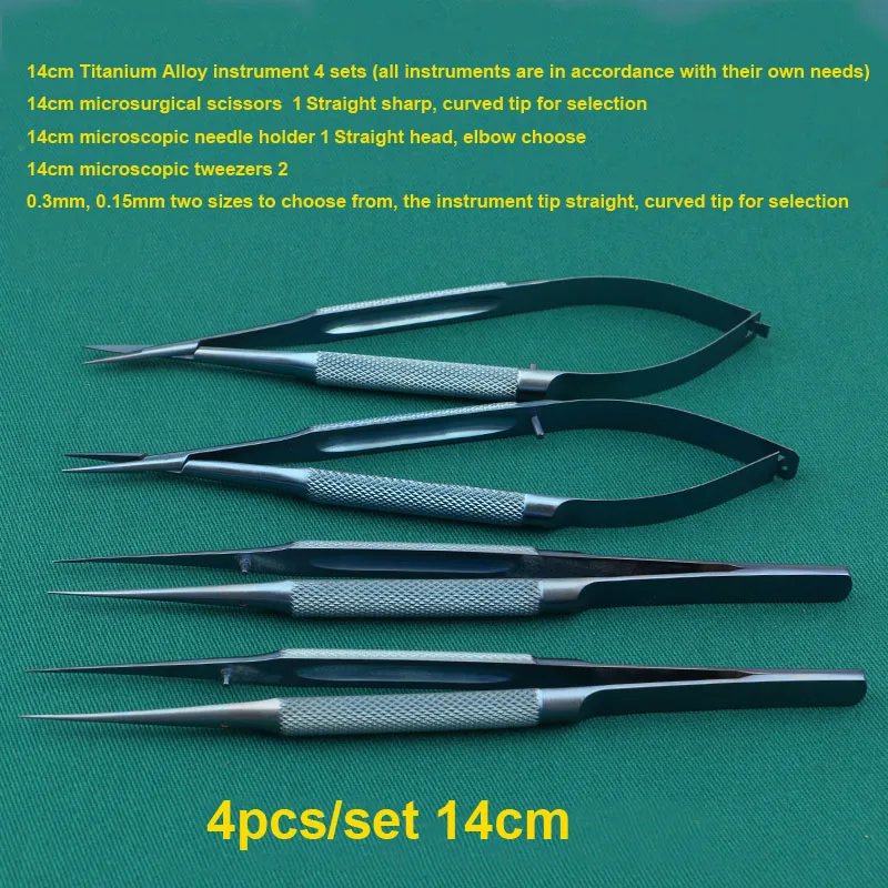 4pcs/set 14cm titánové mikropirurgické prístroje Mikrochirurgia prístrojov Kit Nožnice s nožnicami ihly