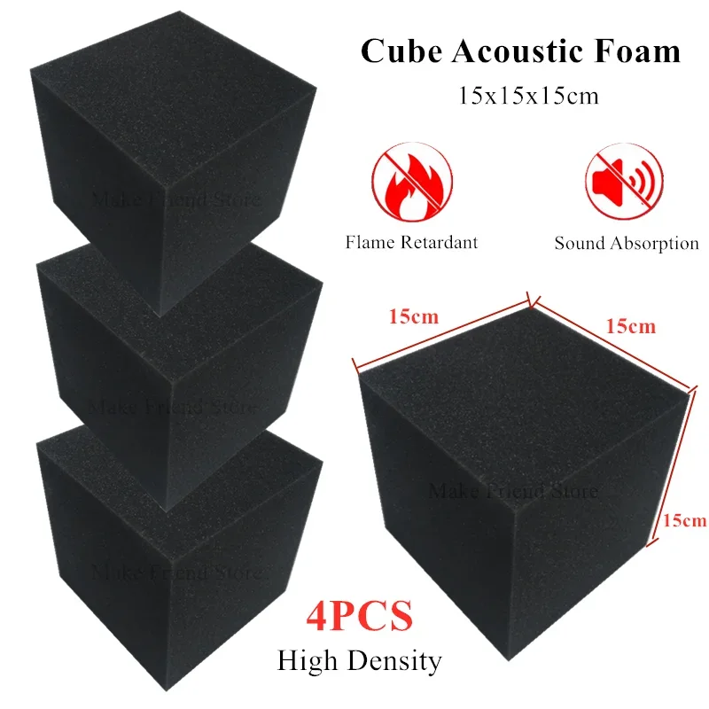 4pcs/set 15x15x15cm akustická penová kocka zvuková izolácia bavlnená absorpčná miestnosť hudobná miestnosť dlaždice na stenu póli