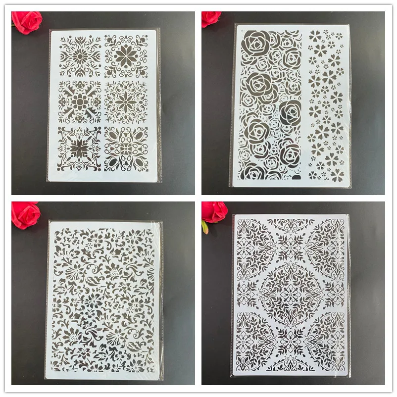 4pcs /set a4 mandala šablóna maľba sfarbenie vyrazenie album dekoratívne šablóny šablón paríž