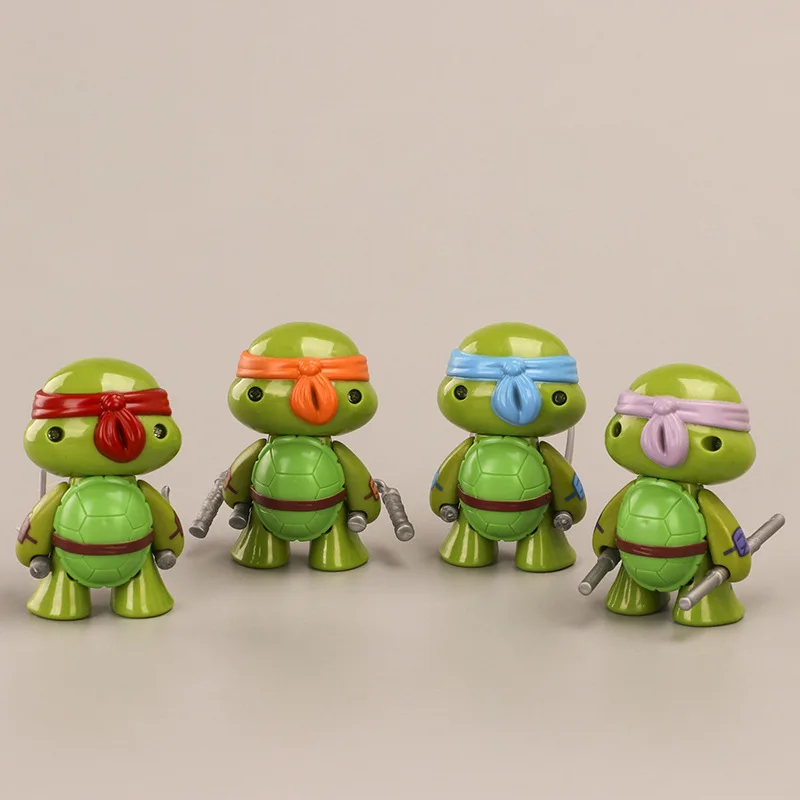 4pcs/set Classic Teenage Mutant Ninja Turtles Cute Q Ver. Action Figure Doll GK Model Car Ornament Home Trinket Boys Toy Decor