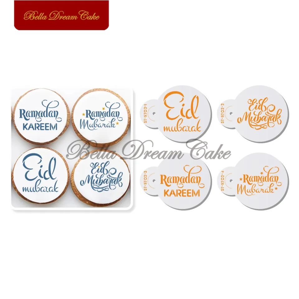 4pcs/set eid Mubarak Text Cookies Cookies Stencil Coffee Kreslenie šablóny šablóna sušienky Fondant form tortu zdobenie náradie Bakeware