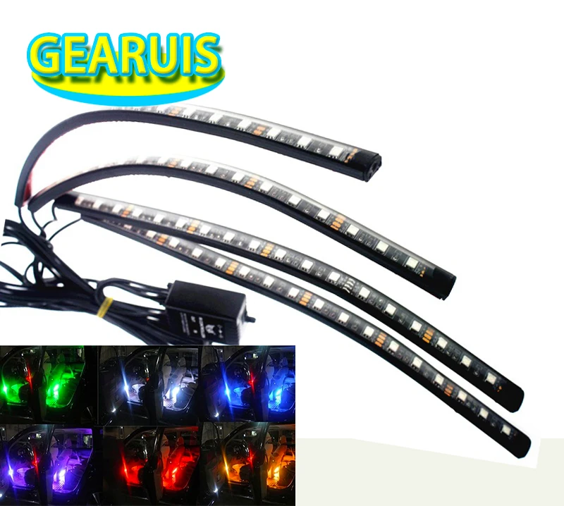 4pcs/set hlasový riadenie interiérová dekoratívna atmosféra RGB Auto LED SLOP Svetlo 12V 5050 18 SMD 1 m farbu meniaca sa neónová svetlá lampa