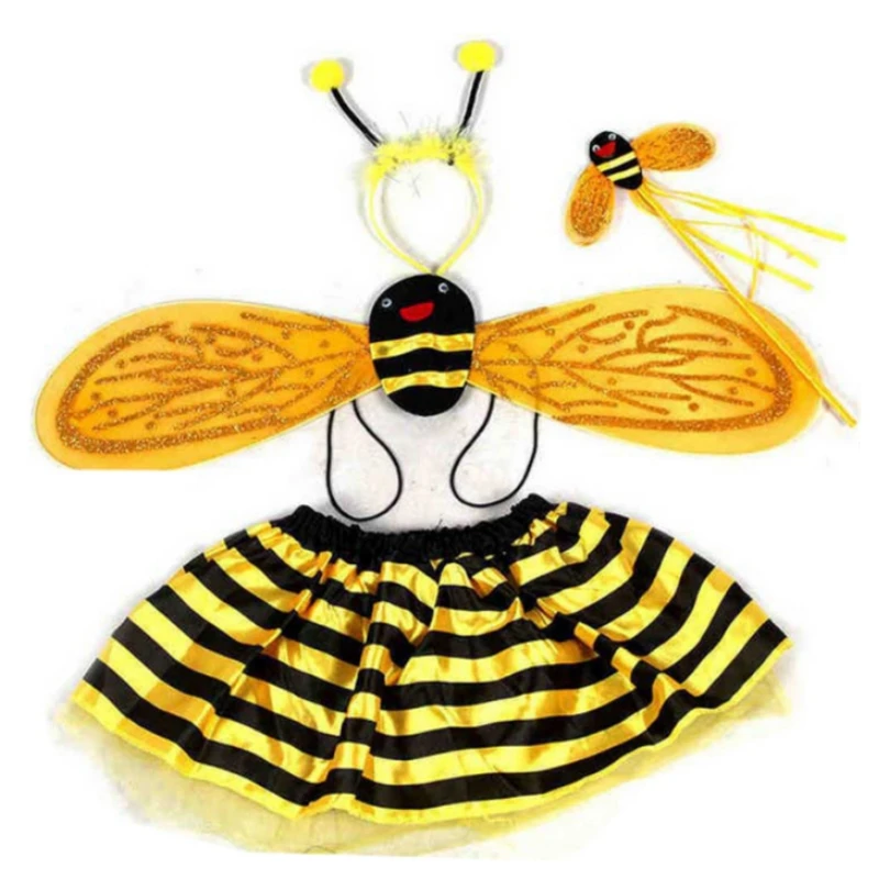 4pcs/set Kid Fairy kostým sada ladybird trblietky roztomilé krídlové pruhované vrstvené tutu sukňové prútik čelenka šaty hore Halloween outfit