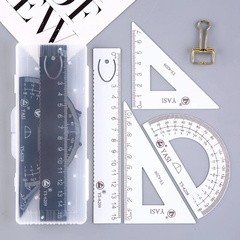 4pcs set metalové pravítko set pravítko trojuholníka Študent s kovovými protraktormi železného pravítka Boxed Geometric Math Math Drawing Tools School