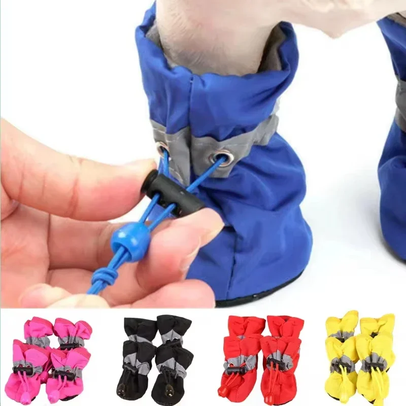 4pcs/set nepremokavých domácich psích psích obuvi proti šmykľavky Rain Boots obuv pre malé mačky ps