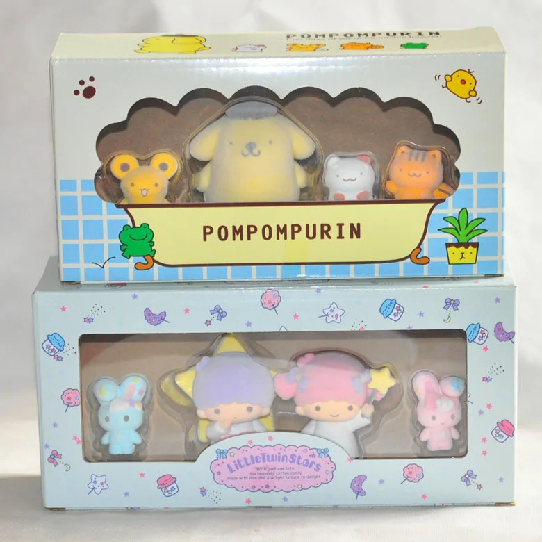 4pcs/set sanrio anime Pom pom Purin Flocking Series Mini Model Study Room Ozdoby Detská zbierka