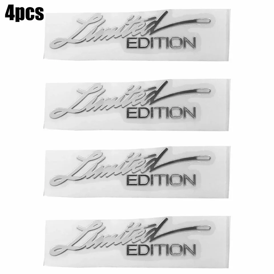 4PCS Silver Limited Edition Logo Nálepky na kovové nálepky 1,8 cm x 7,5 cm znak odznaku automobilov