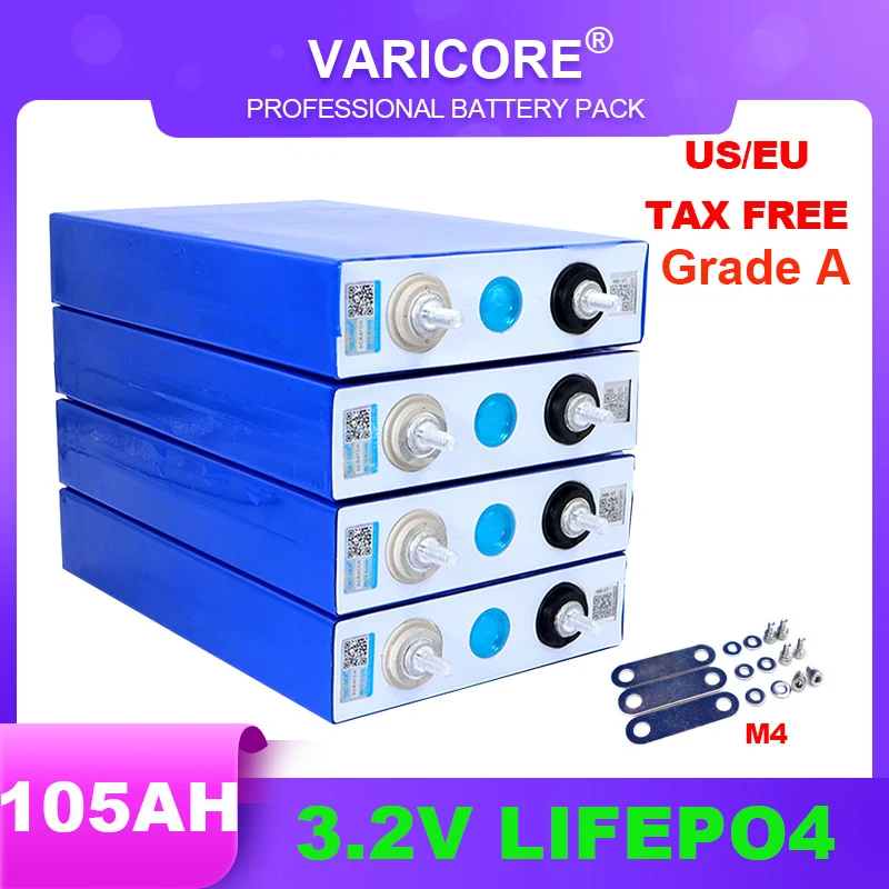4pcs Stupeň A 3,2V 105AH LifePO4 Nabíjateľná batéria lítium fosforečnanu pre 12 V 24 V Golfový vozík off-road off-siete solárny vietor
