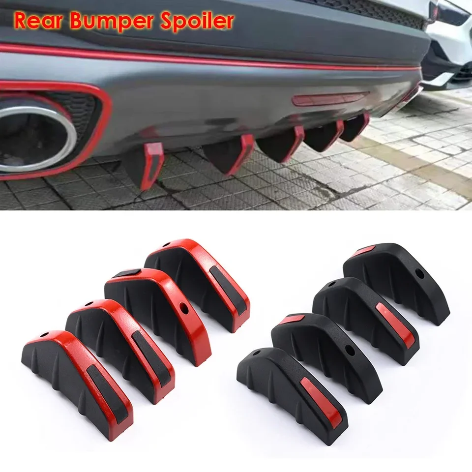 4pcs uhlíkové vlákno Modifikované zadné nárazník Spoiler Spoiler Black ＆ Red ABS zadný nárazník difúzora proti kolegu Univerzálny