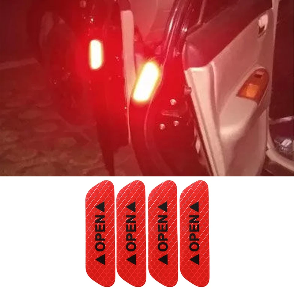 4pcs Univerzálna reflexná slepka na otvorenú nálepku Vodotesné nálepky na dvere automobilov Otvorené označenie bezpečnostná nálepka Reflexná bezpečnostná výstražná páska
