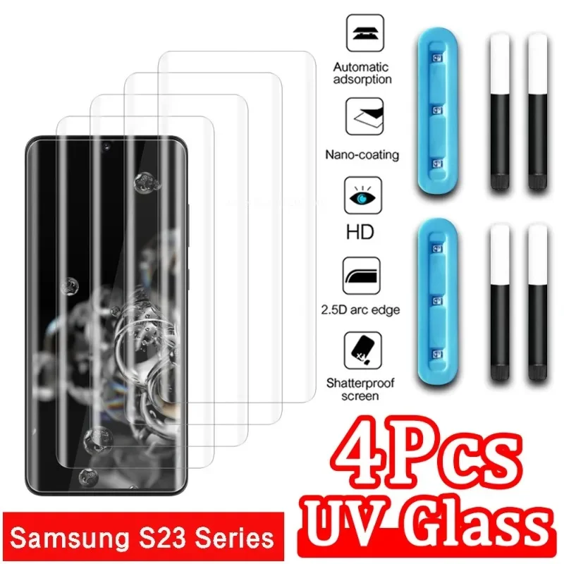 4pcs UV temperované sklo pre Samsung Galaxy S23 S24 S21 S22 Ultra Screen Protector pre Galaxy Note 10 20 Ultra S10 8 9 20 Plus