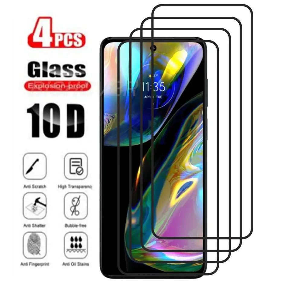 4pcs Úplné ochranné sklo pre Motorola One Fusion plus One Vision Screen Chránič pre Moto G52 G22 G 2022 E20 E30 E30 E40 G71 G51