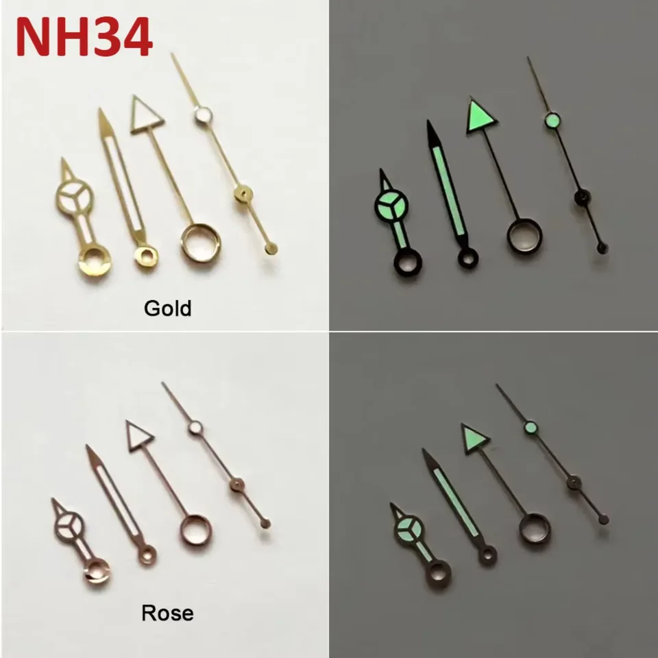 4pins GMT Watch Hands for NH34 Zelenú svetelnú ruku/Zlaté hodinky Ukazovate