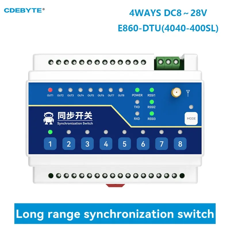 4ways RS485 Wireless Remote Synchronizovaný prepínač LORA 433MHz DC8-28V CDEBYTE E860-DTU (4040-400SL) 10 km 4 digitálne vstupy/výstupy