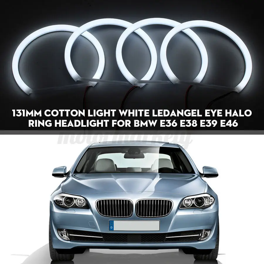 4x 131 mm bavlnené svetlá LED ANGEL EYE HALO RINGS PRE BMW E36 E38 E39 E4