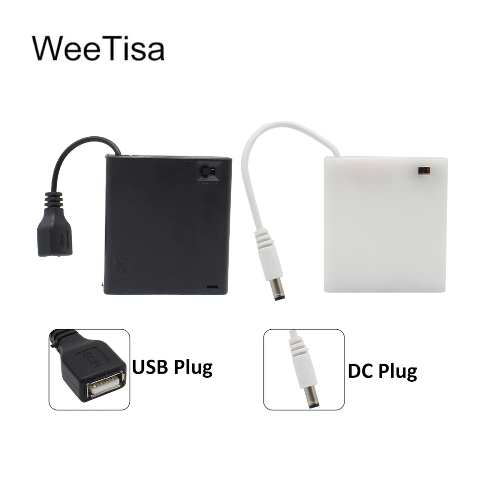 4x AA USB/DC Power Battery Box Storage Pase Držiteľ LR6 kontajner s káblami vodiča pre LED pásové svetlá