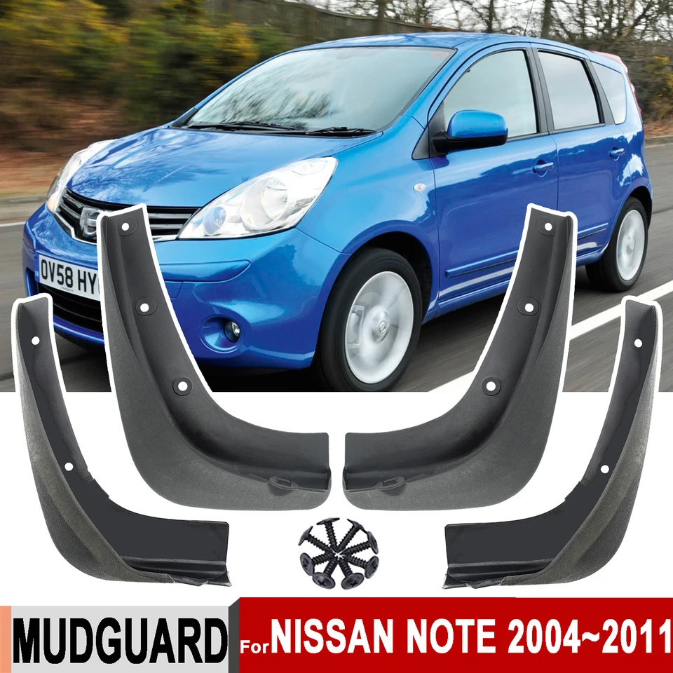 4x bahenné klapky Splash Guard for Nissan Poznámka E11 1. Gen 2004 - 2011 Mudflaps predné zadné koliesko kryt