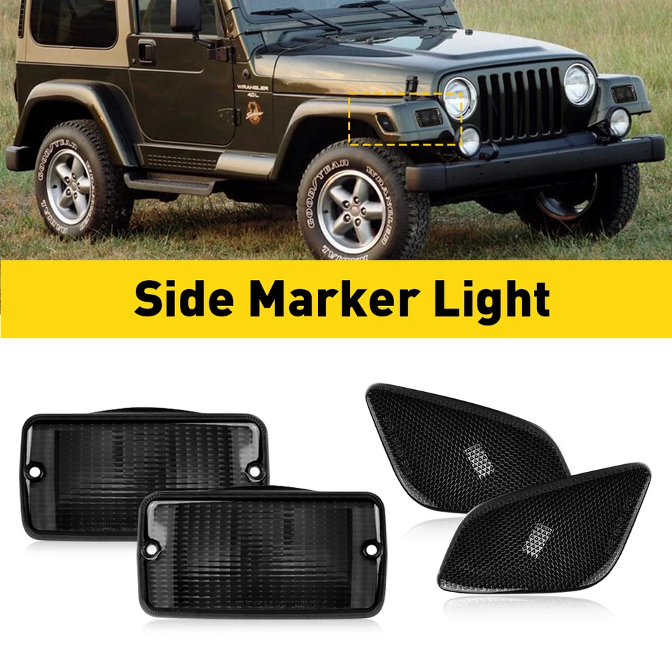 4x predný nárazník Auto predného nárazníka Signálne svetlo a predné blatníky bočné značky Light Cysing Shells pre Jeep Wrangler TJ 1997-2006 Príslušenstvo