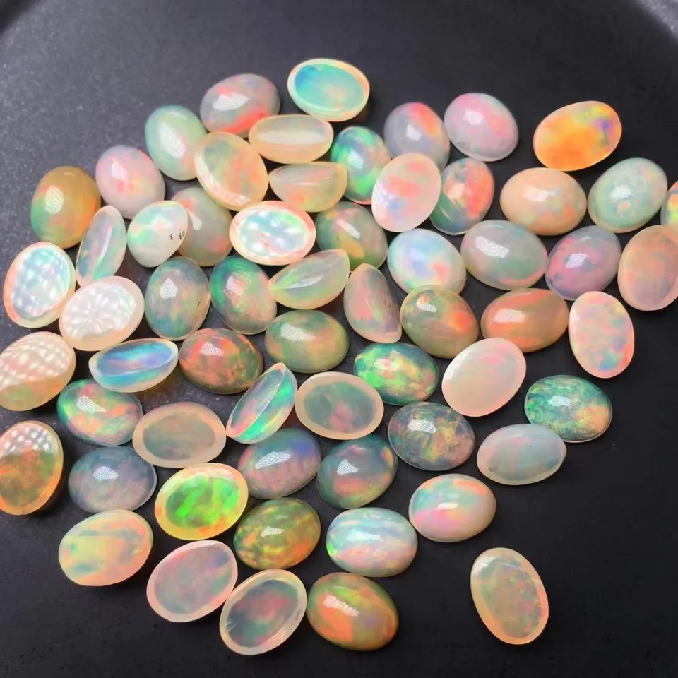 4x6mm až 7x9 mm prírodný opál Fancy Fire Oval Flatback Cabochon Originálny drahokam pre prsteň