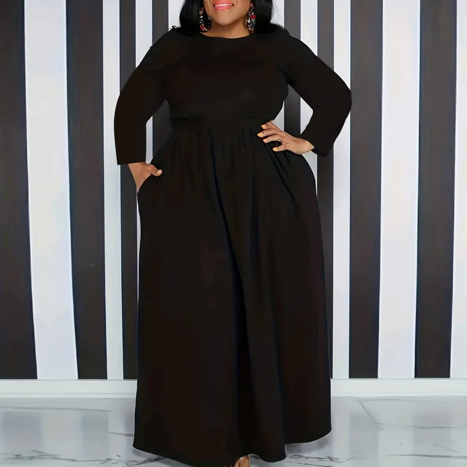 4xl 5xl plus veľkosti šaty Ženy Čierny dlhý rukáv maxi šaty jesenné zimné mestské cigánske módne šaty Ropa Mujer Big Size 3xl