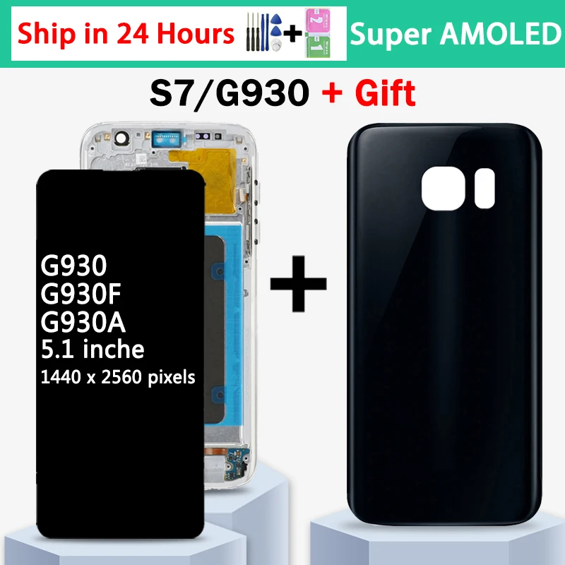 5,1 ”palcový super AMOLED pre Samsung S7 G930 LCD DISPICTION DIGITIZERISTA Zostava s výmenou Frame SM-G930F G930FD