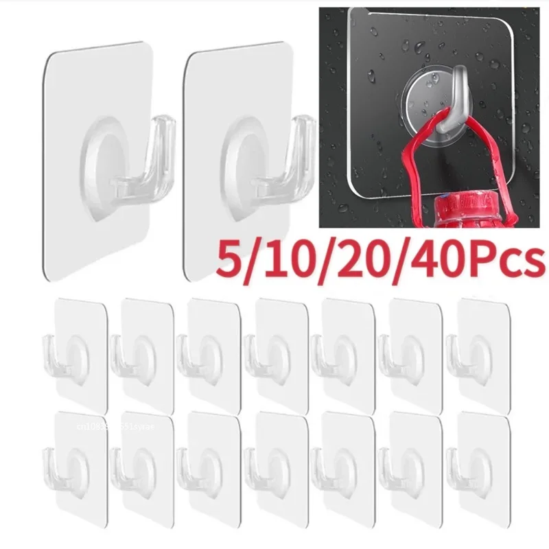 5/10/20/40 pcs Háčiky na stenu priehľadné silné samolepiace kľúče kľúča Dvere Dvere Wall Hanging