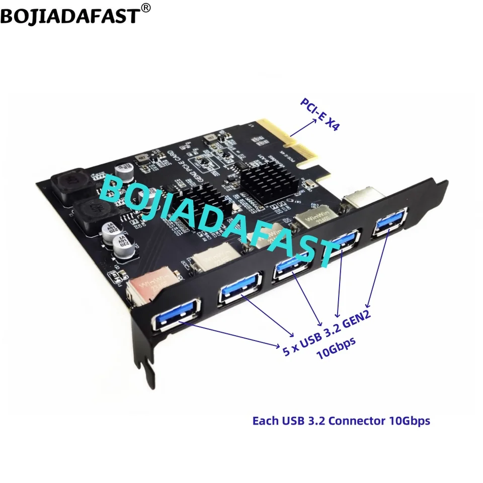 5 * 10 Gbps USB 3.2 Gen2 Typ-A Connector k PCI Express X4 PCI-E 4X Zvýšenie expanznej karty na sklade