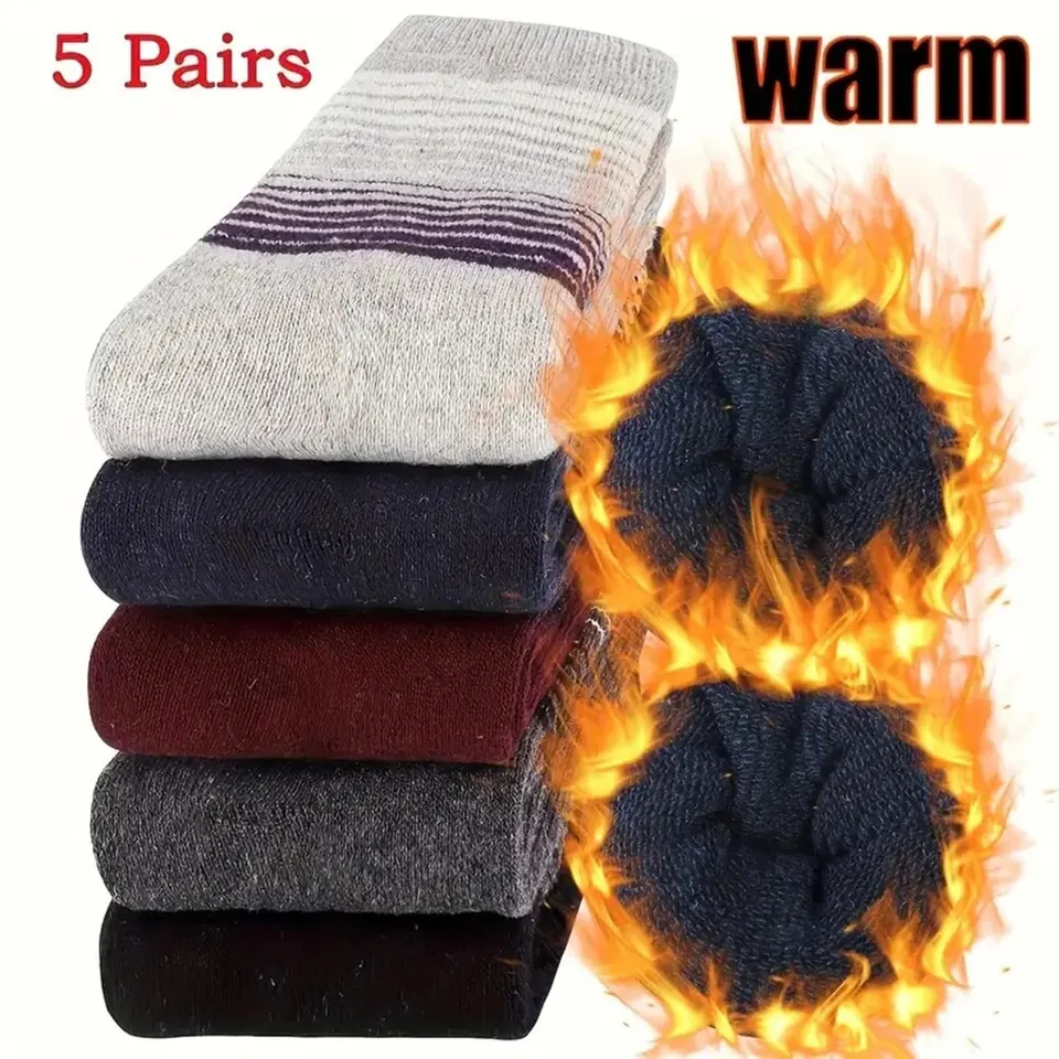 5/10 párov mužov Módny pruhovaný vzor Woolsocks Teplá zimná stredná dĺžka ponožky Zhusťovanie mäkkých muži odolných voči muži topánkam ponožky