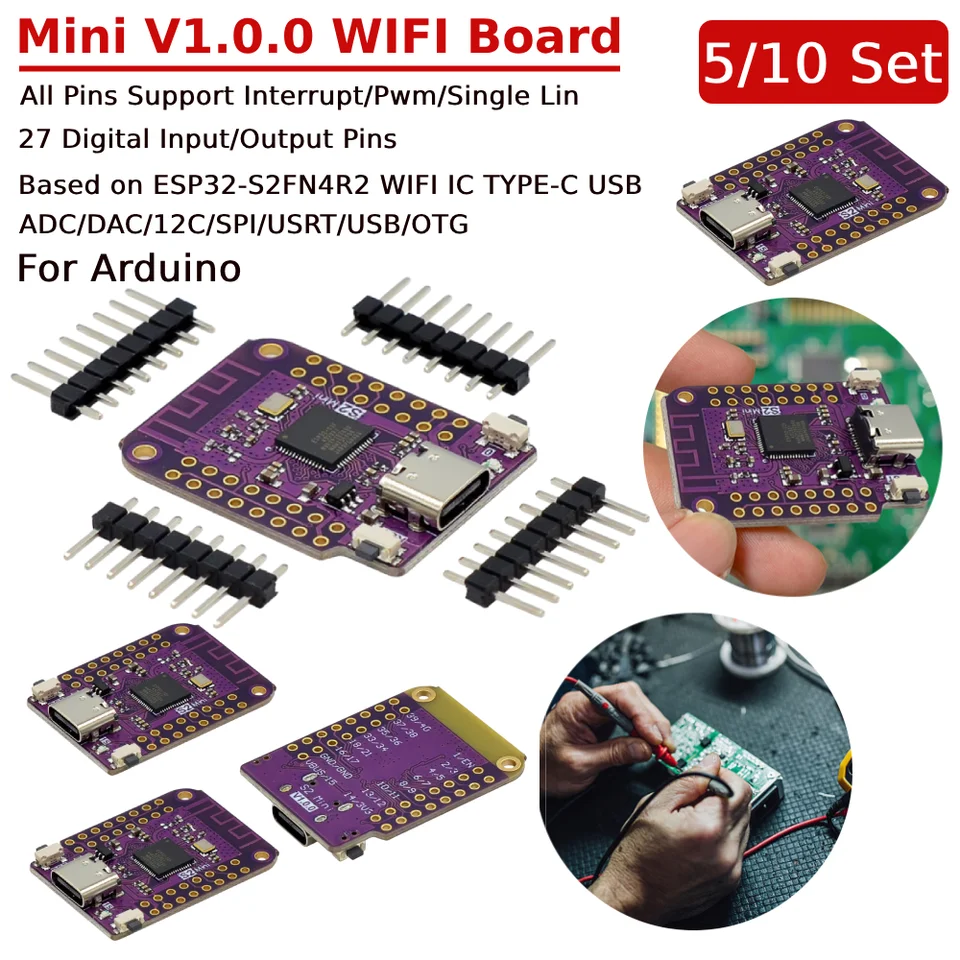 5/10 SET ESP32 S2 MINI V1.0.0 WIFI IoT Board ESP32-S2FN4R2 4MB Flash 2MB PSRAM MINI MINI TYPY-C WIFI