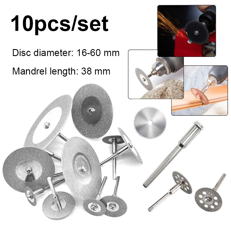 5/10ks 16-60 mm rezacie disky +2 hriadeľový hriadeľ vŕtania Bit Bit Dremel Príslušenstvo Rotačný nástroj Arrasive Cut Metal