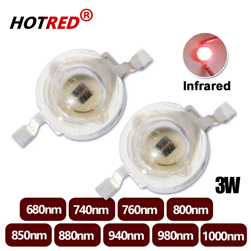 5-10ks 1W 3W High-Power LED LED IR 730nm 760nm 810nm 850nm 880nm 940nm 980nm 1050nm Diode Light Light for Night Vision CCTV Camera