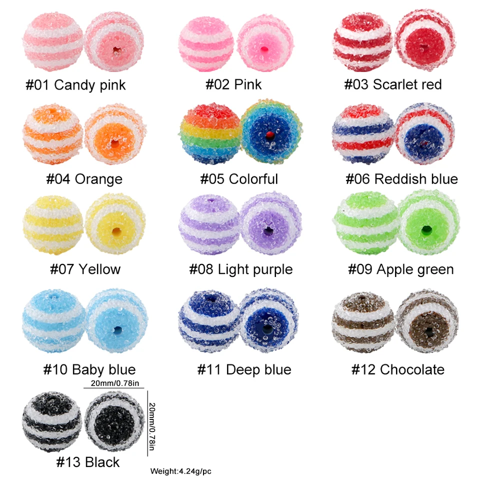 5/10ks 20 mm kamienok Faux Crystal Dúhový pruhový cukor piesok okrúhle akrylové korálky pre šperky výroby kutilských kutilov ručne vyrobené príslušenstvo