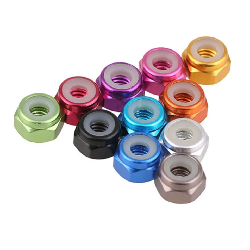 5/10ks m2 m2.5 m3 m4 m5 m6 m8 eloxizovaný farebný hliníkový zliatina nylon hex hex vložka zámok matica samosprávne orechy Anti-Loose 11 farieb