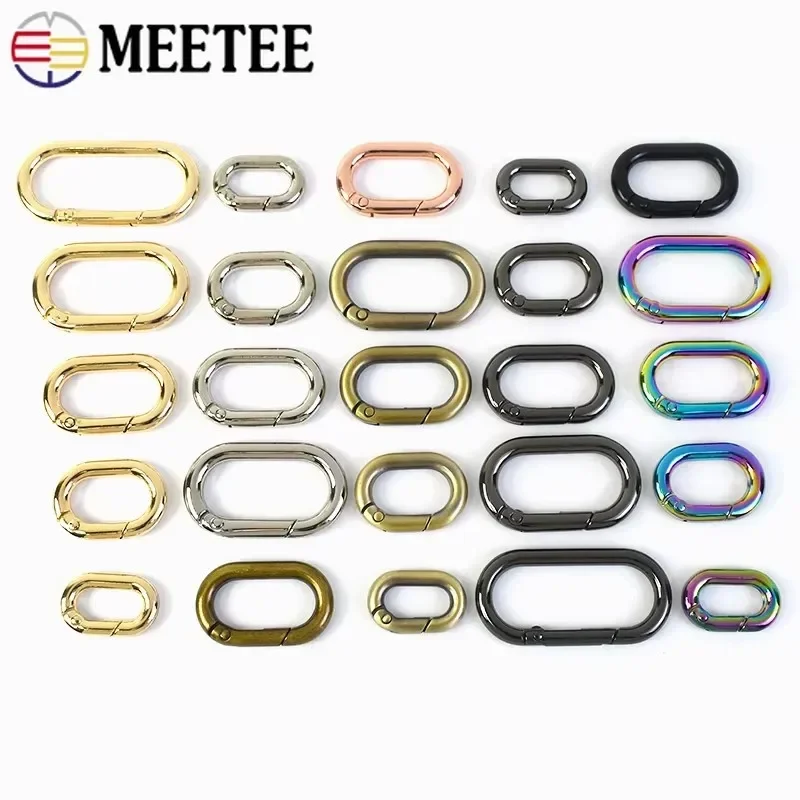 5/10ks Meettee 13-40 mm pružinová kovová pracka Oval O Ring Clip pre vrecko na kľúče spona pre psov konektor pre domácich majstrov