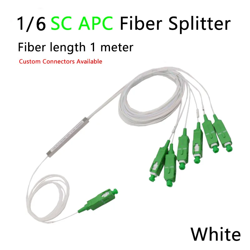 5/10ks/šarža 0,9 mm oceľové trubicové vlákno optické PLC Splitter 1x6 SC/APC Mini bez bloku SC APC Connector Fiber Optic PLC Splitter