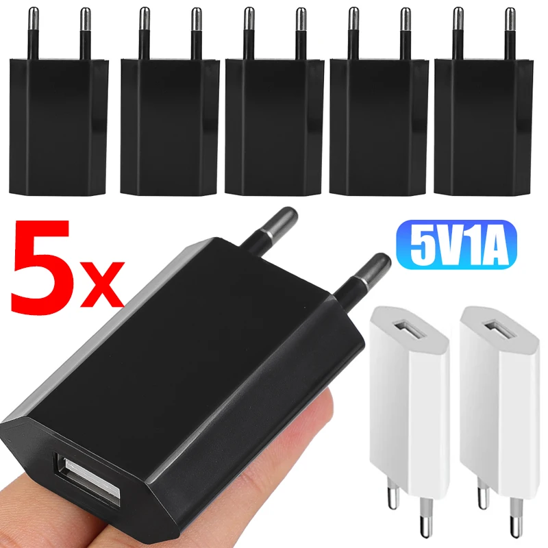 5/1ks 5V 1A Rýchle nabíjanie EU Plug Phone Charger Universal USB Cestovná nástenná nabíjačka adaptér pre iPhone iPad Samsung Google Xiaomi