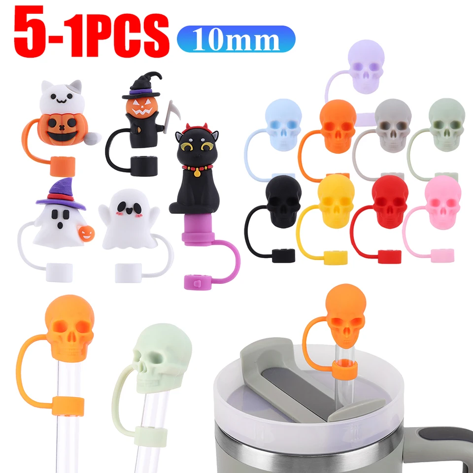 5-1pcs Halloween Slaw Cover Cap pre Stanley Ghost Fľaša slamka prenosné prenosné pitie Slaw Stopper Purchory