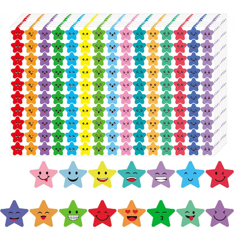 5-20 listov pre deti odmeny nálepky 15 Dizajn Happy Smile Face Star Stickers Študenti odmeňte graf správanie štítky Scrapbook Crafts