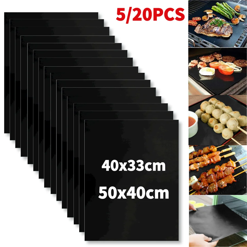 5-20ks BBQ Grill Mat Non-stick podložka odolná voči tepelnému grilu Mat Outdoor Baking Opätovne použiteľná grilovacia strana Mat 40x50cm 33x40cm