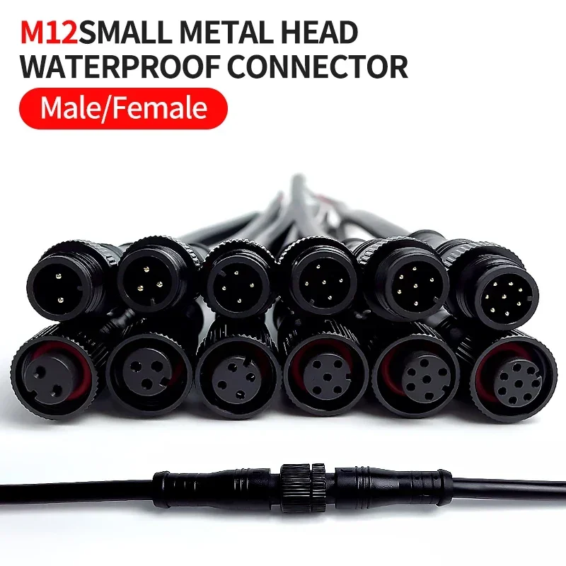 5/20ks M12 Malé kovové hlavy nepremokavé 2 3 4 5 6 8 8PIN IP68 káblový drôt zástrčka pre LED prúžky Muž a samica 20 cm konektor