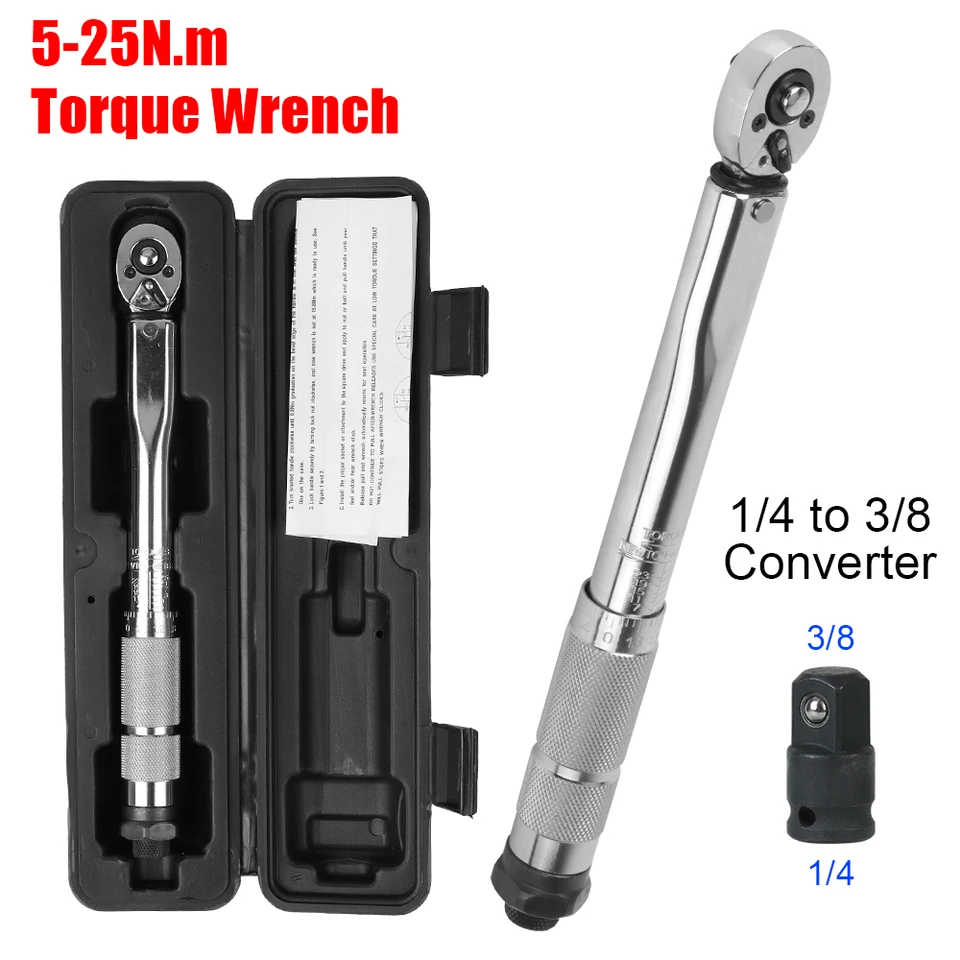 5-25n.m Micrometer Professional 1/4 '' Drive Spanner ručný nástroj nastaviteľný krútiaci moment pre motocykle na motorke automobilov