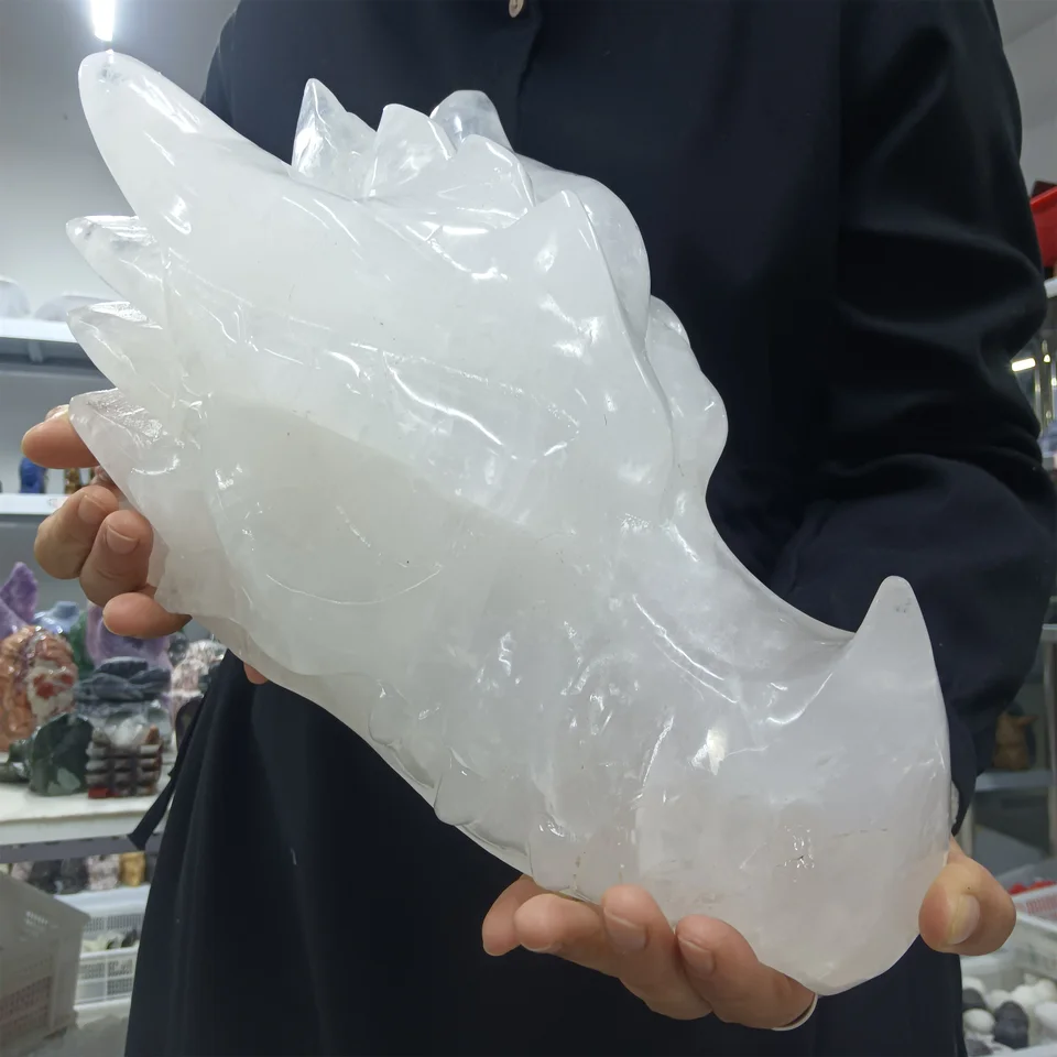 5-30 cm magický prírodný biely kremeň drak lebka, biele číre krištáľové ručne vyrezávané draka hlavy, minerálne liečivé bohatstvo drahokamy