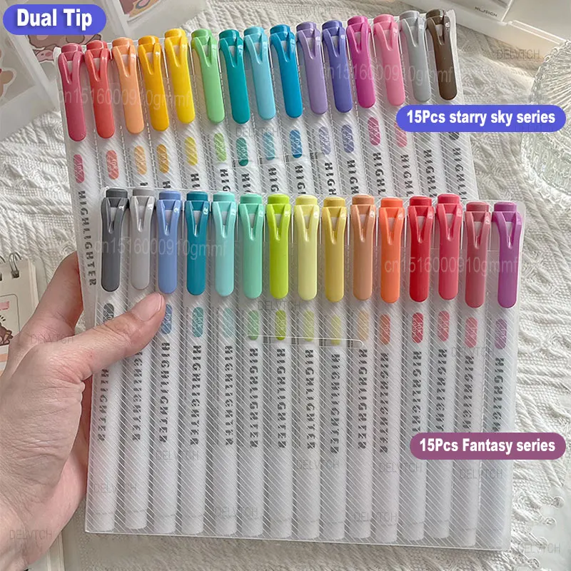 5/30ks Set Pastel zvýrazňovacie pero Pen Dual Tip 1 mm 4 mm mäkká farba Umenie Umelecká značka Študentské kancelárske potreby Dvojité kreslenie Fluorescenčné pero