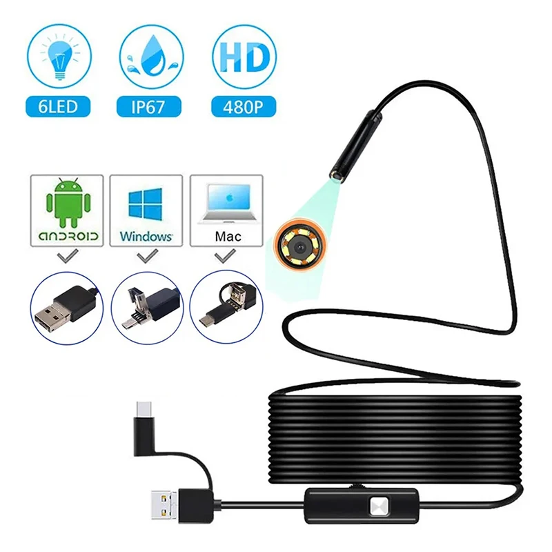 5,5 mm 7 mm endoskopový fotoaparát HD nepremokavý mikrofónny IP67 endoskopický pre Android Smartphone Mobile CARS Industrial USB Type C fotoaparáty