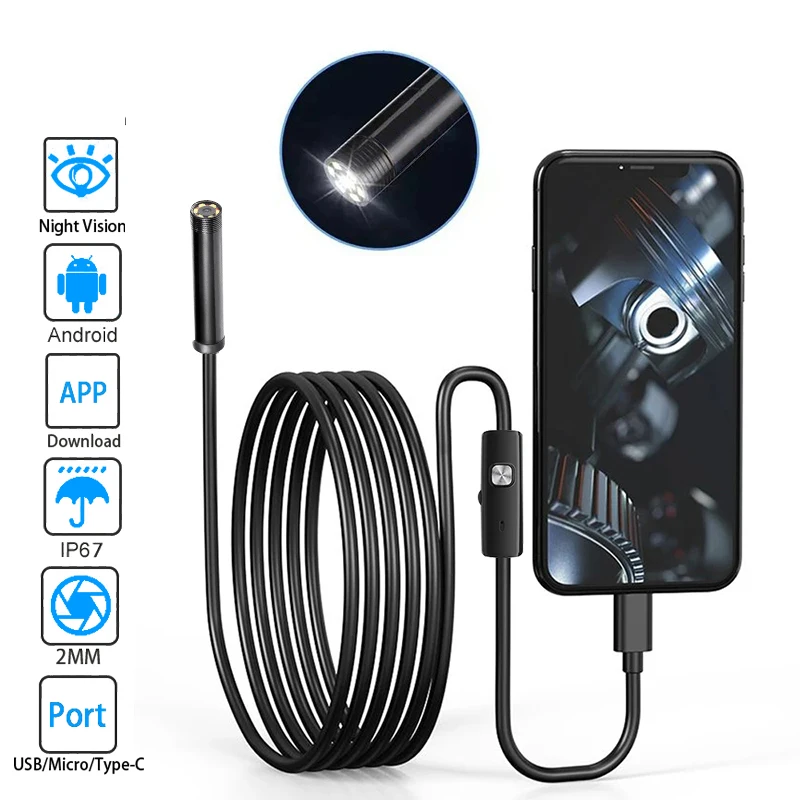 5,5 mm endoskopový fotoaparát 1080p HD USB endoskop so 6 LED LED 1/2M Flexibilný kábel vodotesná inšpekcia Boreskop pre Android PC Phon