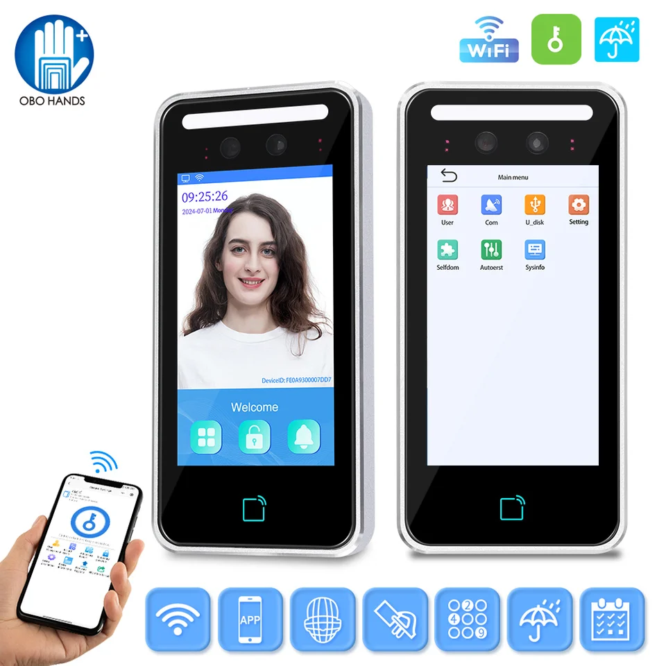 5,5 palca WiFi App Dynamic Dynamic rozpoznávanie tváre riadiaci systém prístupu TCP/IP USB RFID karta čelné časy dochádzka k kovovému zariadeniu kovový IP65