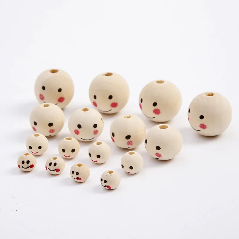 5-50ks Prírodné drevené korálky Doll Doly Drevené korálky s úsmevom tvárou drevené korálky DIY ručne vyrábané výzdobné remeslá Náramok