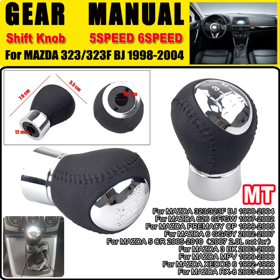 5 6 Speed ​​Mt Gear Shift Gomb pre Mazda 3 BK 5 Cr 6 GG/GY MPV Premat CP 323/323F BJ 626 GF/GW XEDOS 6 RX-8 GEVSIFTER STANCE PENOVÉ PEL