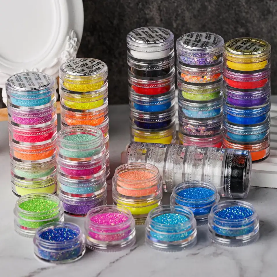 5/6ks na nechty Art Glitter Sada práškových práškových práškových pieskových nechtov laser 0,2 mm farebný Shining Rub Glitter Glitter Powder &*