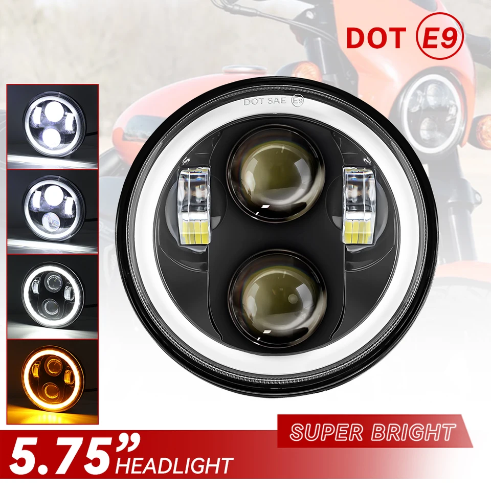 5.75 Angel Eye DRL Motocyklové svetlomet pre harley Sportsters XG XR VRSCD Dyna Projector LED Chrome Round LEPLAMP